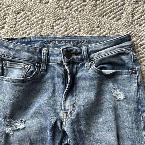 American Eagle Jeans Mens 28x28 Blue Skinny Next Level Flex Washed Distressed - Picture 4 of 7